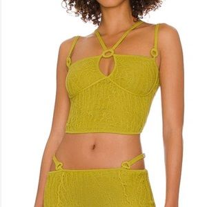 Danielle Guizio Multi Strap Open Knit Top In Green
